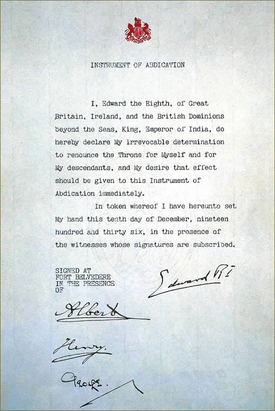 Documento de abdicación de Eduardo VIII