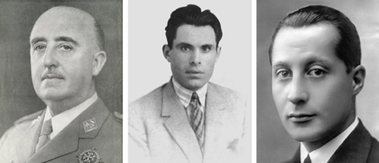 Franco, Durruti y Primo de Rivera