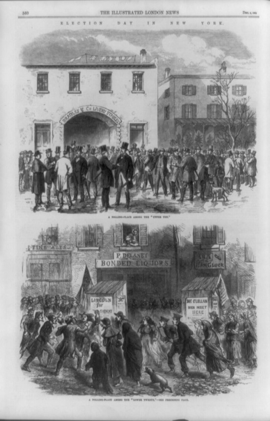 Ilustración de las votaciones en Nueva York en el siglo XIX