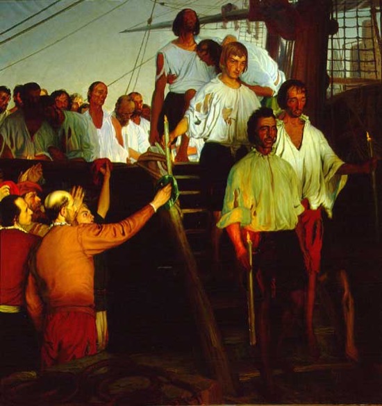 El regreso de Juan Sebastián de Elcano a Sevilla, obra de Elías Salaverría Inchaurrandieta