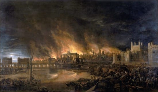 Detalle de una pintura de 1666 del Gran Incendio de Londres