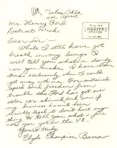 El Ford V-8 de Bonnie y Clyde y una carta de agradecimiento