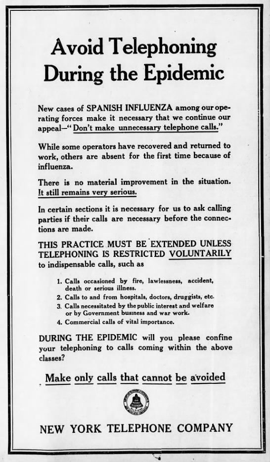 Las restricciones de uso del teléfono durante la gripe de 1918