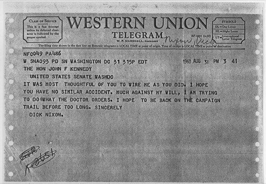 El telegrama de agradecimiento de Nixon a Kennedy por parar su campaña